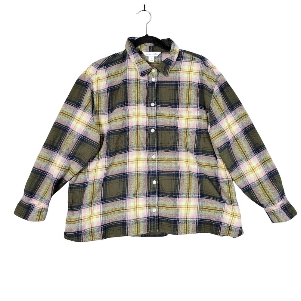 OLD NAVY The Boyfriend Shirt Green Pink Plaid Cotton Flannel Outdoors SIZE XL